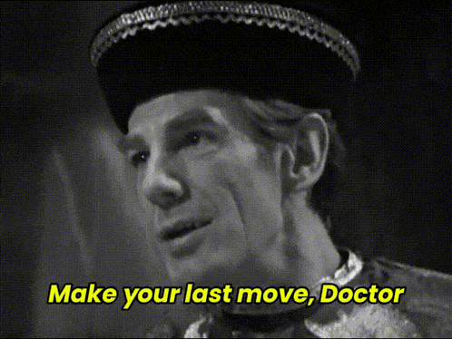 a black and white photo of a man with the words make your last move doctor below him