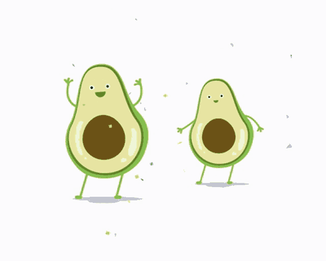a couple of avocados standing next to each other with arms and legs