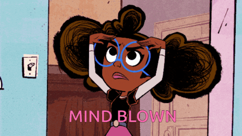 a cartoon of a girl with the words mind blown behind her