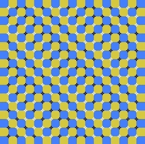 a blue and yellow checkered pattern with black squares on a blue background