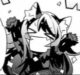 a black and white drawing of a girl with cat ears and a cat tail .