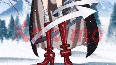 a cartoon drawing of a girl with red boots and an arrow pointing to the left