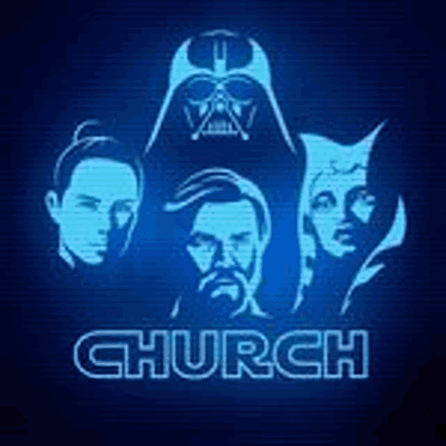 a group of people standing next to each other on a blue background with the word church .