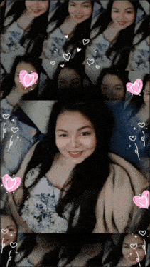 a collage of images of a woman with hearts around her face