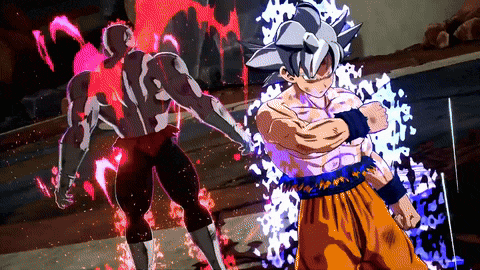 a cartoon character named goku is standing next to another character named jiren