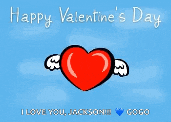 a happy valentine 's day card with a red heart with wings on a blue background