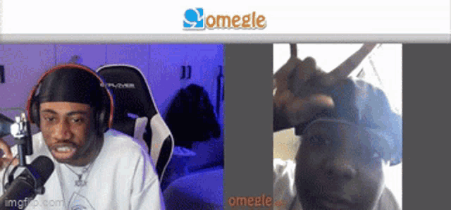 a man wearing headphones is on a video call with another man