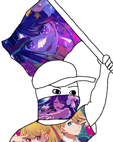 a drawing of a man holding a flag with a girl on it