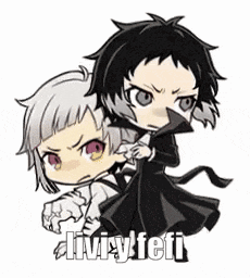 a couple of anime characters are standing next to each other and they are looking at each other .