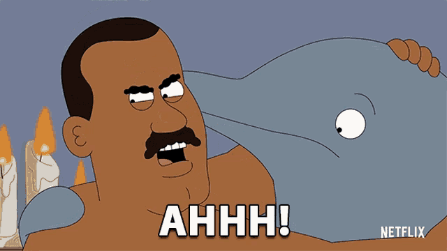 a cartoon of a man holding a dolphin with a netflix logo in the corner