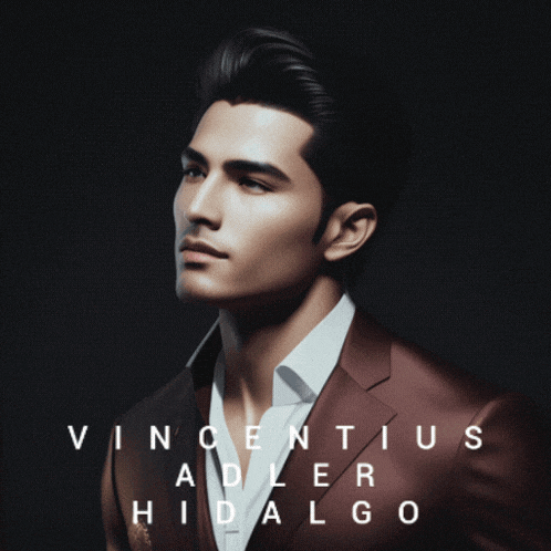 an ad for vincentius adler hidalgo features a man in a suit and white shirt