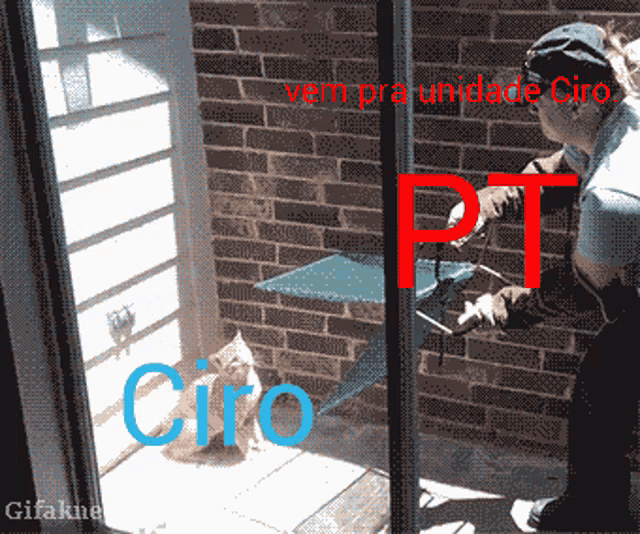 a gif of a cat and a man with the word ciro on the bottom right