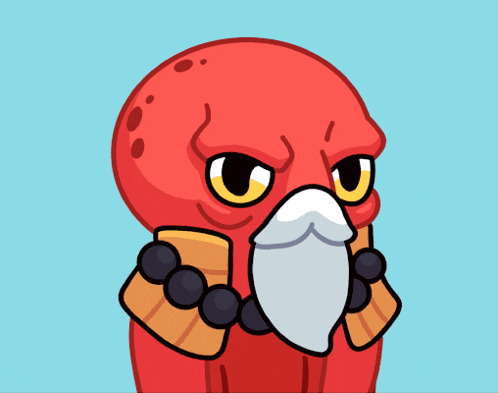 a cartoon drawing of an octopus with a beard and a necklace around its neck