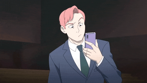 a cartoon of a man in a suit and tie holding something in his hand