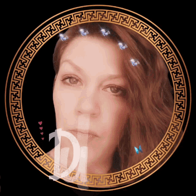 a picture of a woman in a circle with the letter d on the bottom