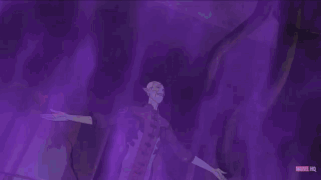 a purple background with a marvel hq logo