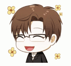 a cartoon of a man wearing glasses and a suit laughing surrounded by yellow flowers .