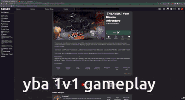 a screen shot of a video game with the words yba 1v1 gameplay at the top