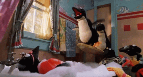 Muppets From Space Penguins GIF - Muppets From Space Penguins Bath Time GIFs