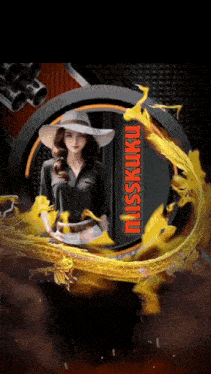 a woman in a hat is surrounded by a dragon and the word misskuku