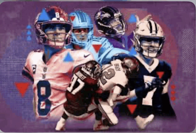 a group of football players with one wearing the number 8