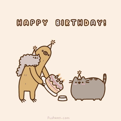a cartoon of a sloth holding a cake with the words happy birthday