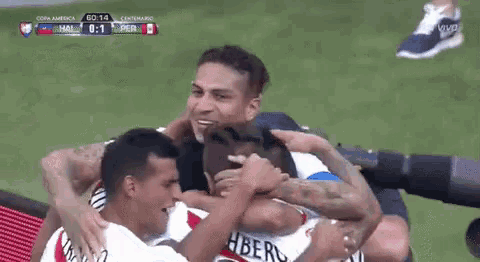 a group of people are hugging each other on a field .