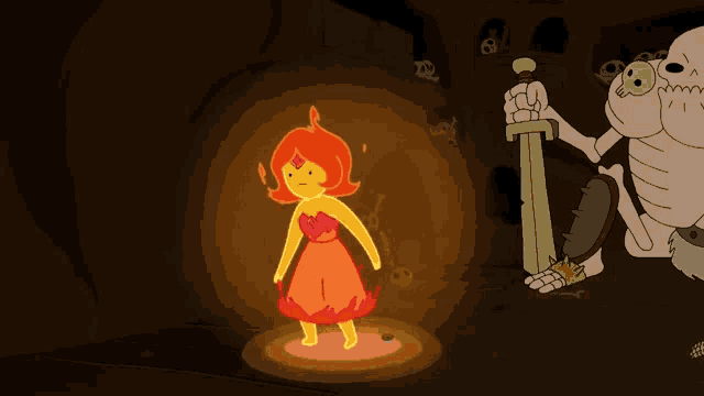 a cartoon character holding a sword and a fire princess
