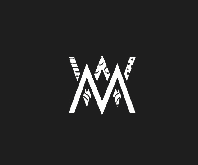 a black and white logo with the letter m in the middle