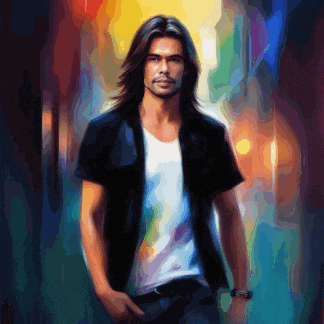 a painting of a man with long hair