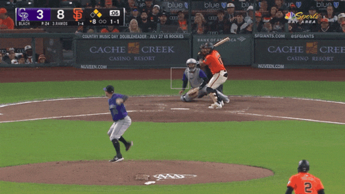 a baseball game is being played and the score is 3 to 8