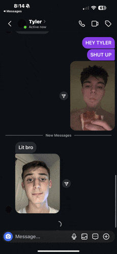 a phone screen shows a conversation with tyler