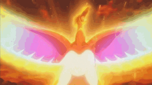 a phoenix is flying through the air with its wings spread out