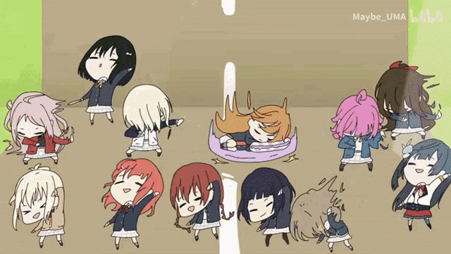 a drawing of a group of girls with maybe uma written in the corner
