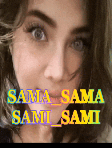 a close up of a woman 's face with the words sama sama sami sami above it