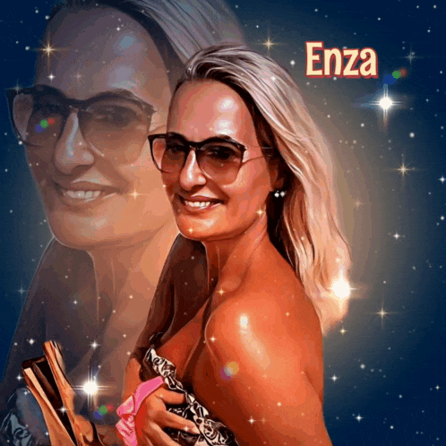 a painting of a woman with the name enza on the top