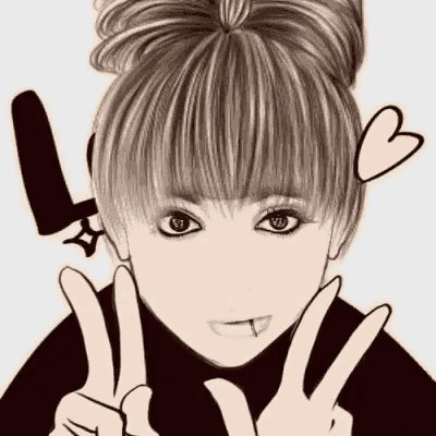 a drawing of a girl giving a peace sign with her fingers