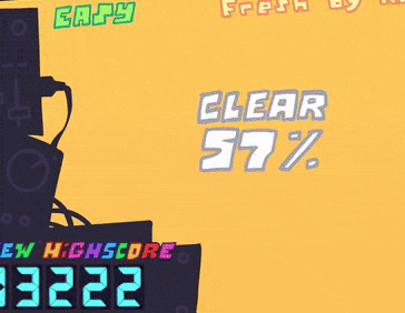 a cartoon character is jumping in the air in front of a high score sign