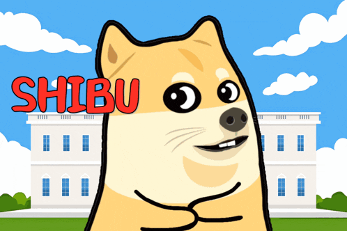 a cartoon dog with the word shibu written on it