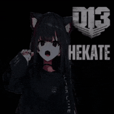 a picture of a girl with a cat ear and the word hekate