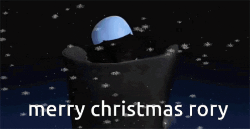a cartoon character is holding a gift and the words merry christmas rory are above him
