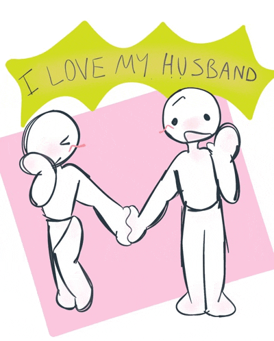 a drawing of a man and woman shaking hands with the words i love my husband above them