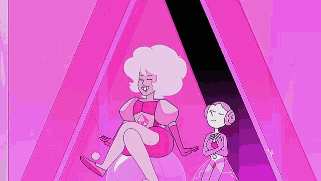 a pink diamond and a white pearl are sitting next to each other on a pink background .