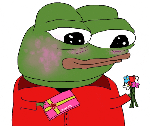 a frog is holding a bouquet of flowers and a pink box that says " chocolate "