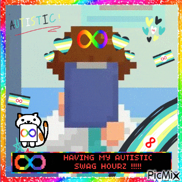 a pixel art of a person with the word autistic on it