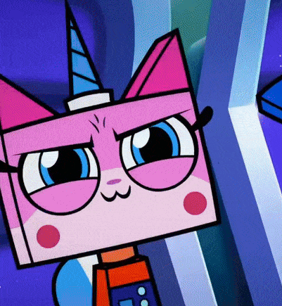 a close up of a cartoon cat with a horn on its head
