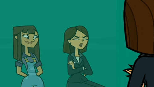 a cartoon of two women talking to each other