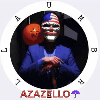 a man wearing a clown mask is in a circle with the name azatello