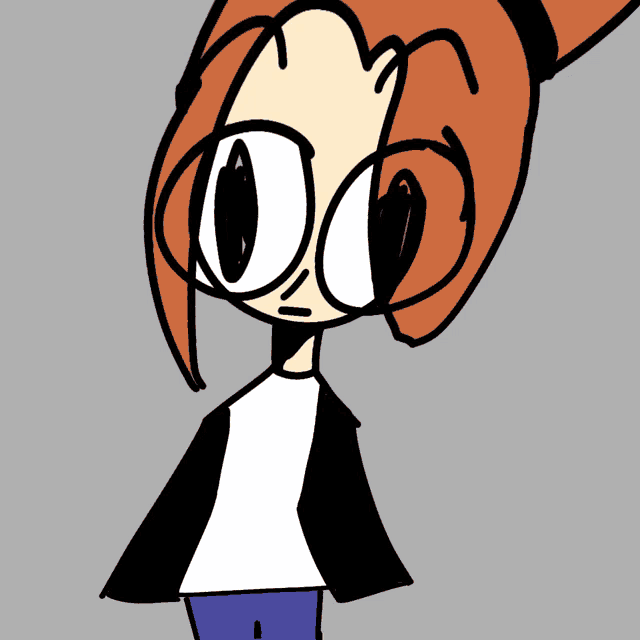 a cartoon drawing of a person with glasses and red hair