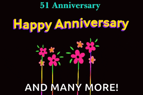 a happy 51st anniversary greeting card with flowers on sticks